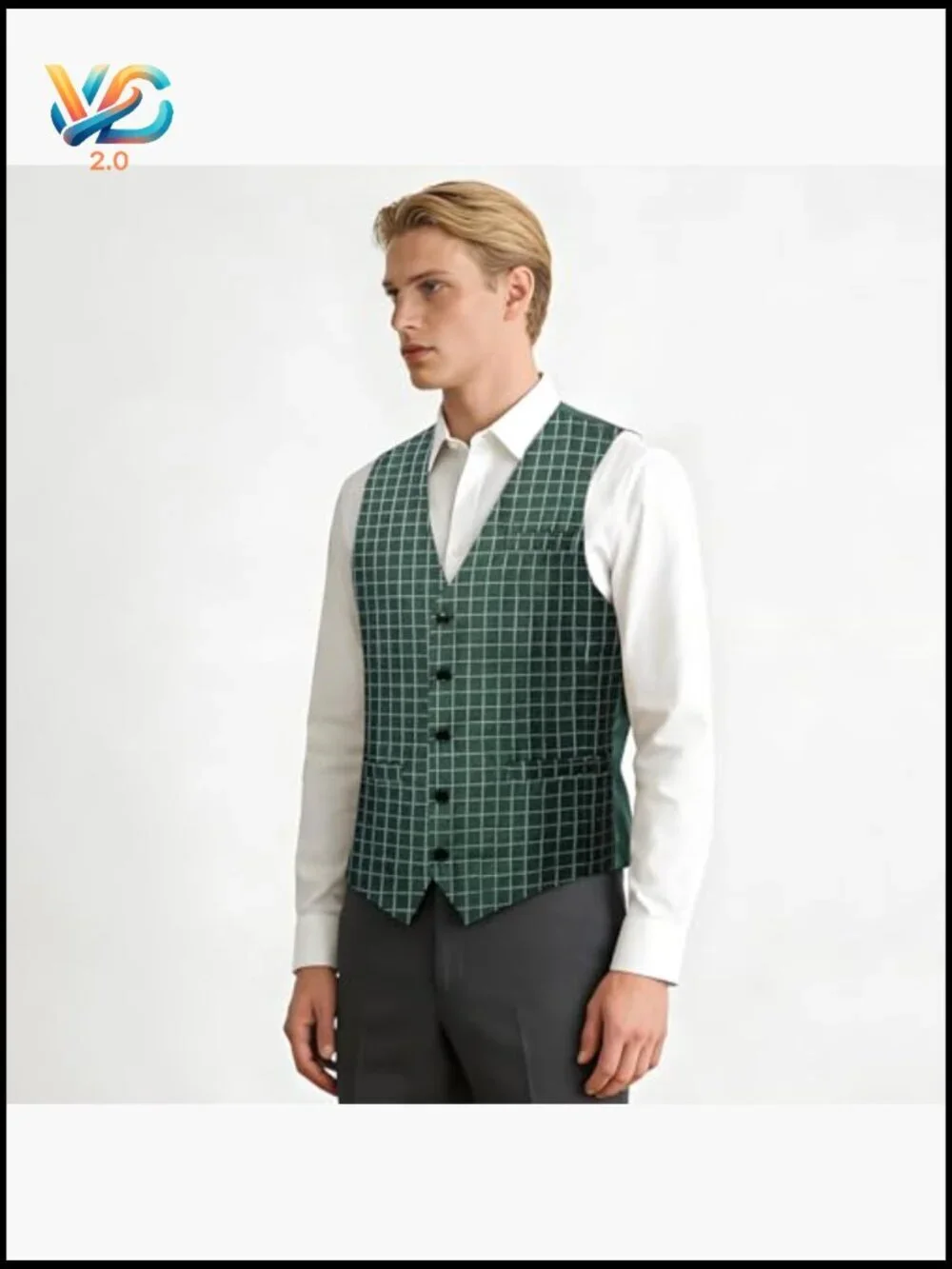 Men's Slim Fit Plaid Vest Set with Tie Pocket Square Cufflinks